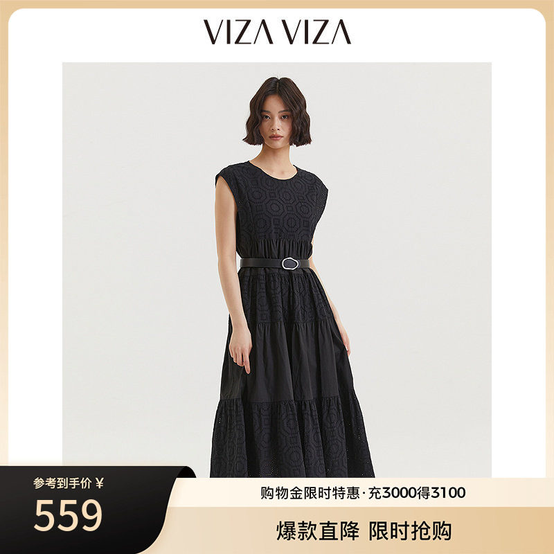 VIZA VIZA 夏季新款通勤气质优雅高腰无袖连衣裙图片