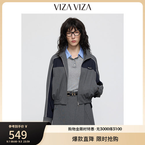 VIZA VIZA 2026秋季新款时髦书呆子宽松夹克通勤休闲灰色短外套女