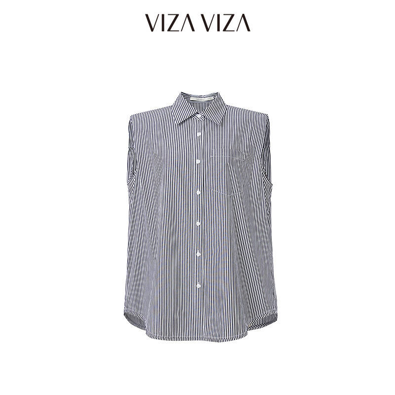VIZA VIZA 2025夏季新款通勤宽松气质条纹无袖衬衫女