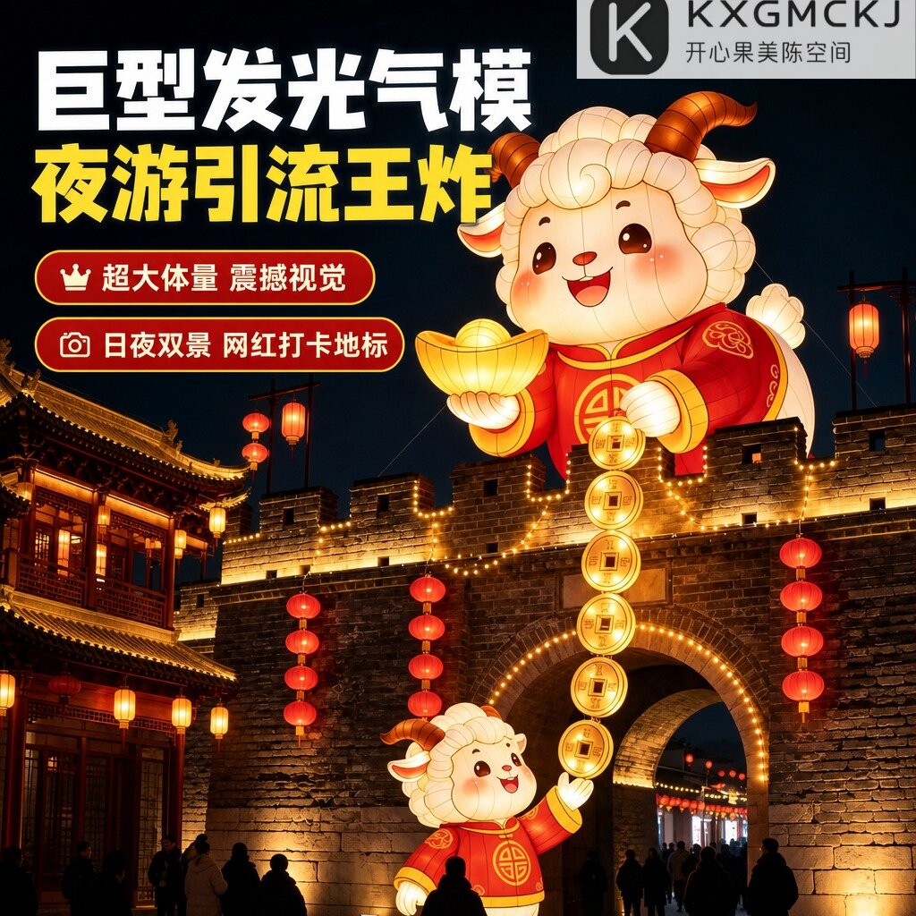 2027羊年元旦招财羊气模金币瀑布