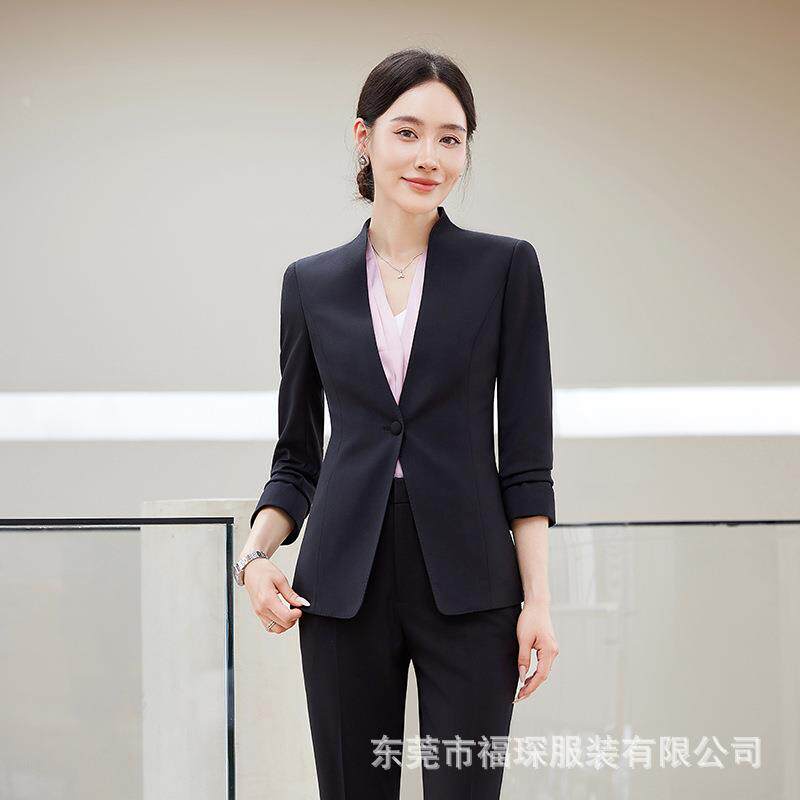 中式长袖立领西装酒店领班工作服女正装职业经理工装OL职业套装