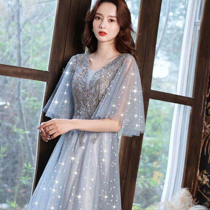 大码晚礼服女胖mm2024200斤宴会年会遮肚显婚纱瘦裙长袖公主裙撑