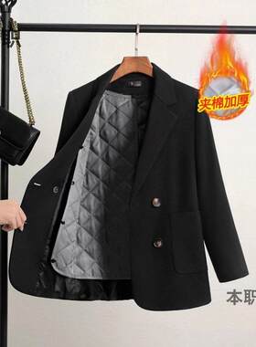 【进阶小西装】黑色毛呢小西装外套女秋冬天加棉2026新款小个子冬