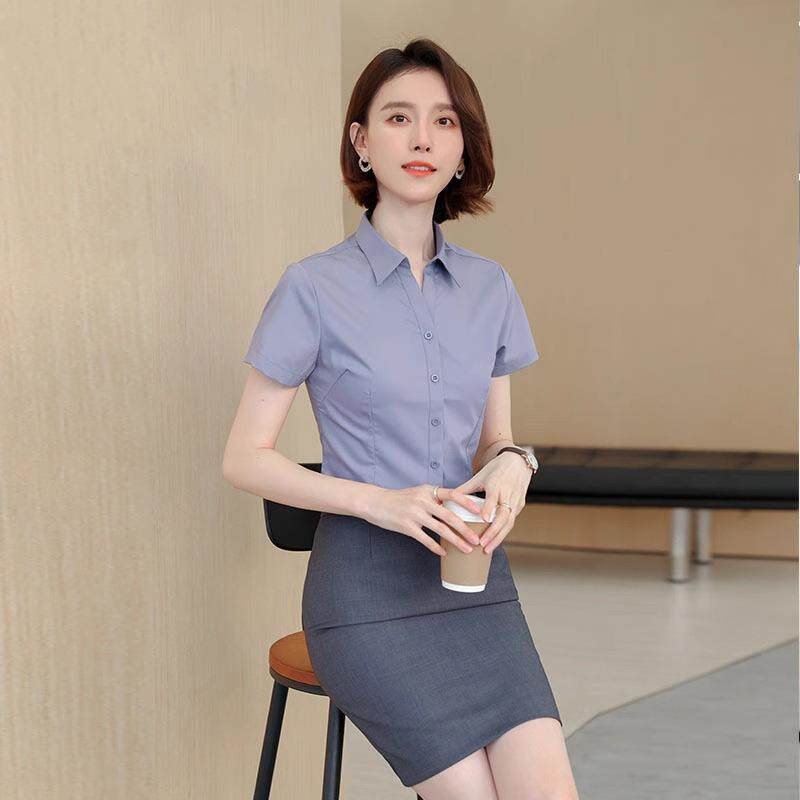 高级感职业装白衬衫V领高端酒店前台工作服销售工作装定制绣LOGO