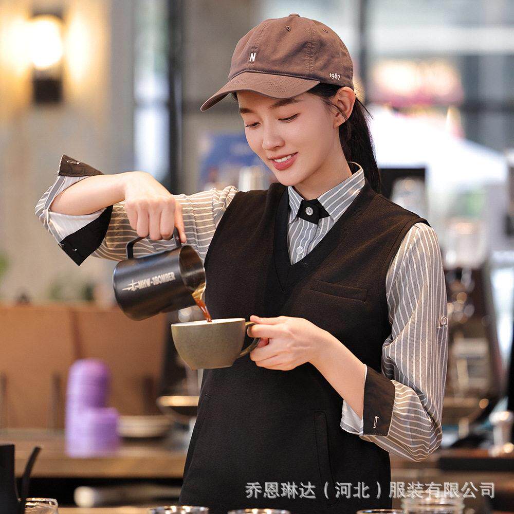 奶茶西餐厅咖啡厅长袖马甲前台收银火锅饭店酒店服务员服长袖