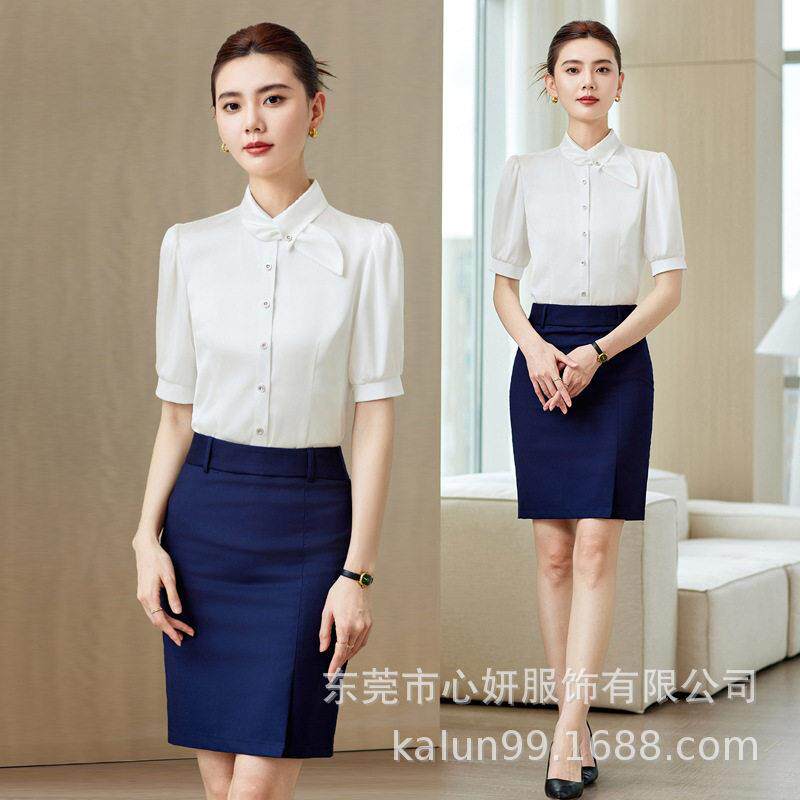 夏季新款白衬衫女气质酒店接待服空姐职业装酒店服务员衬衣