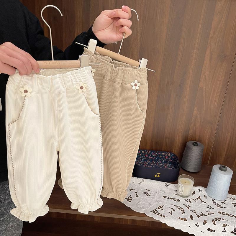 女童裤子长裤花边女孩休闲裤2024秋季新款韩版洋气宝宝束脚灯笼裤