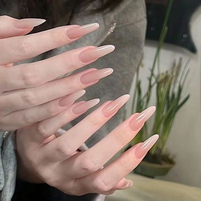 手工裸色美甲猫眼穿戴甲中长款拍婚纱照杏仁型精致高级感小众