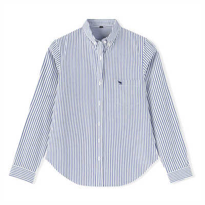 AF春秋新款小鹿刺绣气质百搭牛津纺长袖衬衫纯棉修身显瘦女款衬衣