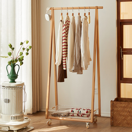 实木衣架落地可移动卧室挂衣架