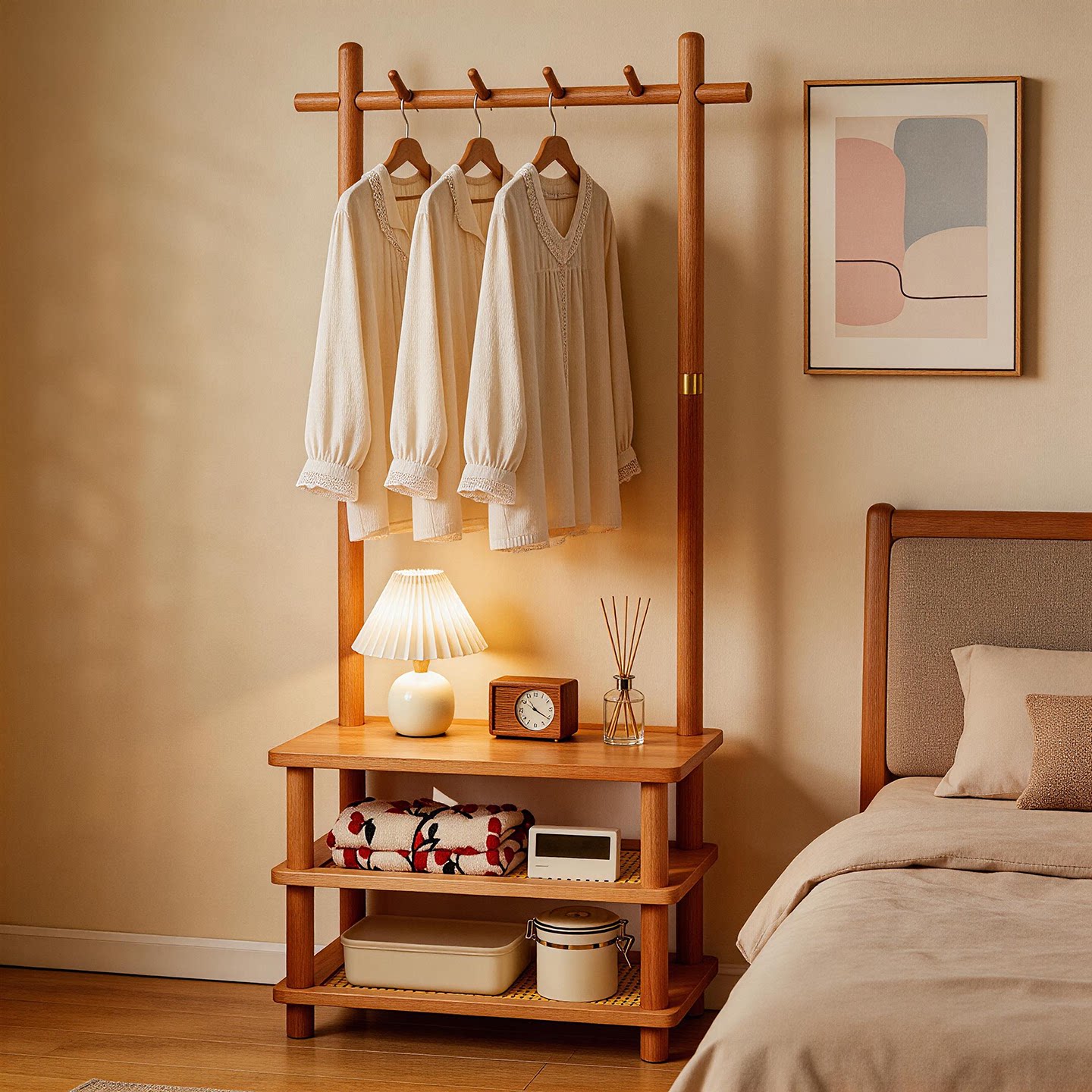 实木换鞋凳家用落地衣帽架卧室多层衣服收纳架入户门口可坐式鞋架