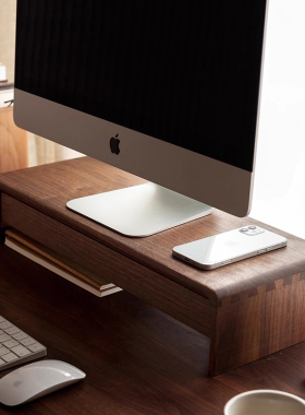 实木台式电脑增高架办公室显示器垫高底座托架桌面键盘收纳置物架