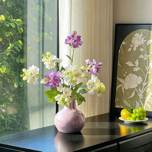 ins紫白仿真苹果花轻奢桌面假花