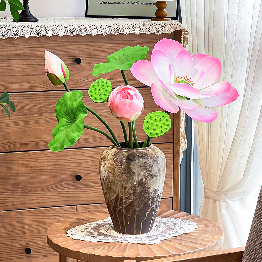 莲花荷花仿真花永生花装饰摆件