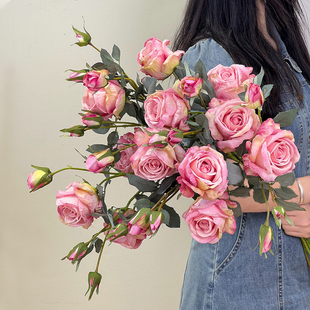 轻奢高端玫瑰花仿真花假花摆设客厅餐桌装饰花卉仿真高档花仿生花