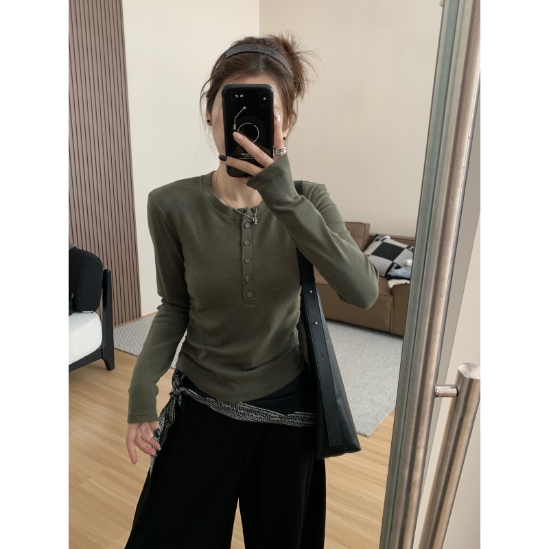 JMHHLL弹力慕斯绒包扣打底衫