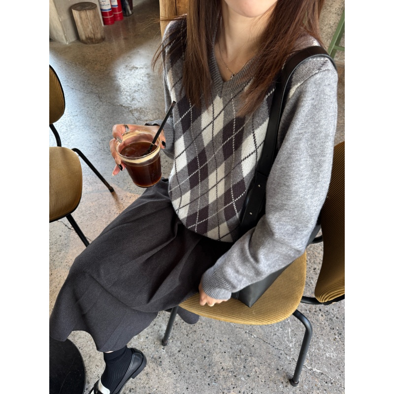 JMHHLL秋冬菱格显瘦套头毛衣