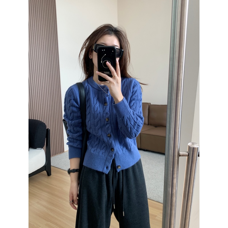 JMHH【麻拗】复古韩系麻花纽扣毛衣女秋冬显瘦百搭软糯针织衫外套