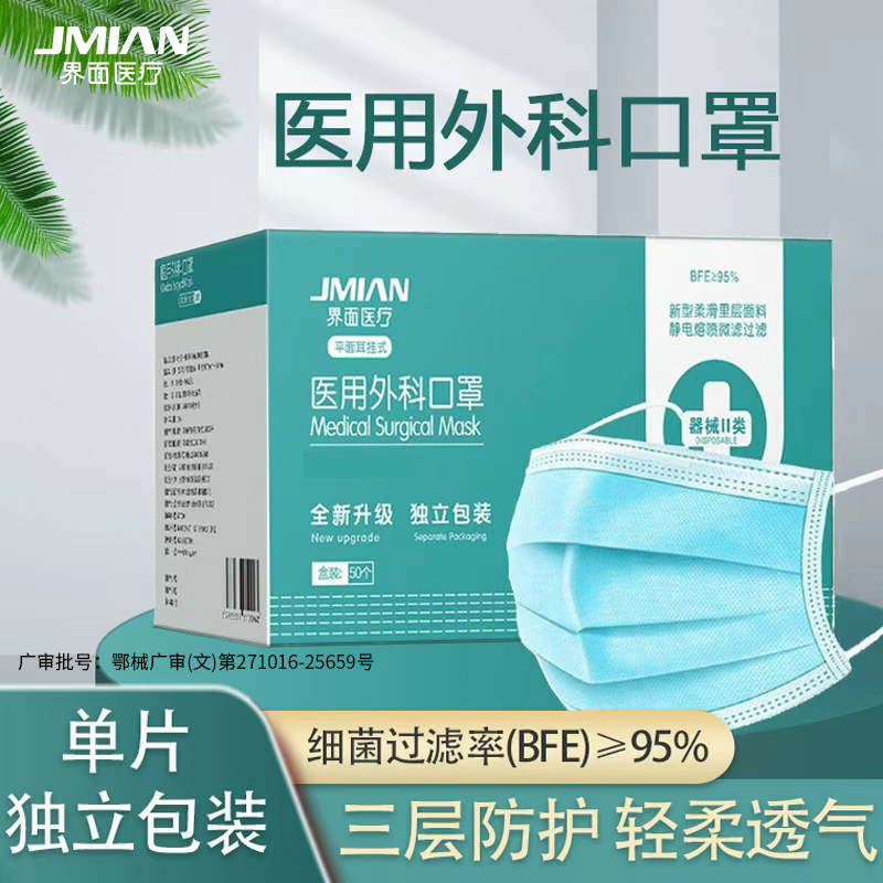 界面医用外科灭菌口罩独立包装图片