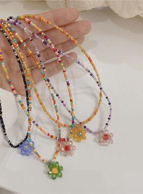 Colorful Flower Crystal Necklace for Women彩色水晶花朵项炼女