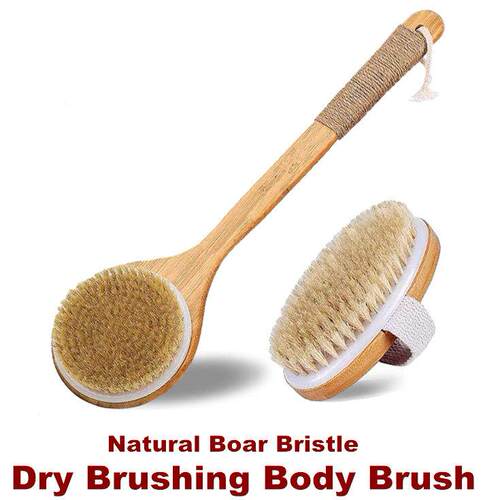 Dry Brushing Body Brush Natural Boar Bristle Back Scrubber