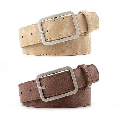 2.8cm Wide Leather Waist Strap Belt 女士方形针扣皮带百搭腰带