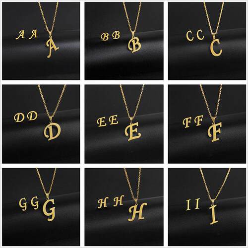 A-Z Stainless Steel charm Initial Necklace And Stud Earrings