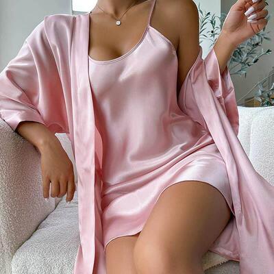 Sexy home clothes women cardigan nightgown Slip dress suit