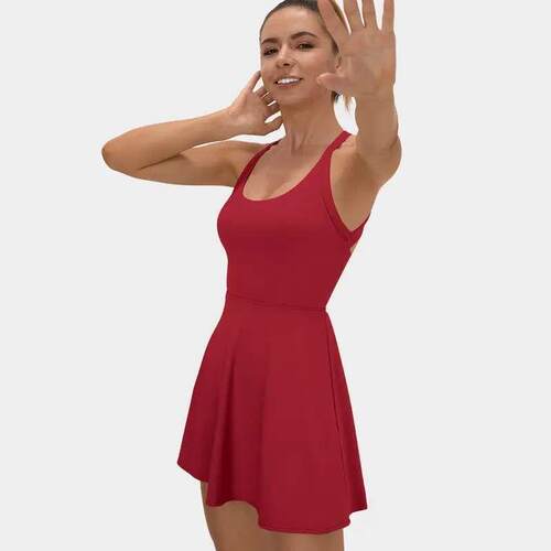 Sexy womens backless sports dress short skirt built-in