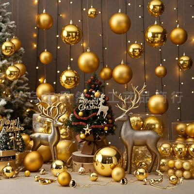 Golden Glitter Christmas Ornament Cartoon Plastic Tree Decor
