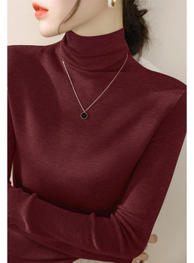 安哥拉红色100%羊毛高领修身毛衣女士风格套头衫坑条长袖针织底衫