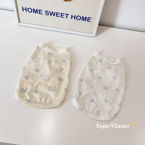 棉质柔软可爱家居背心春夏季薄款泰迪比熊小型犬狗狗猫咪睡觉衣服