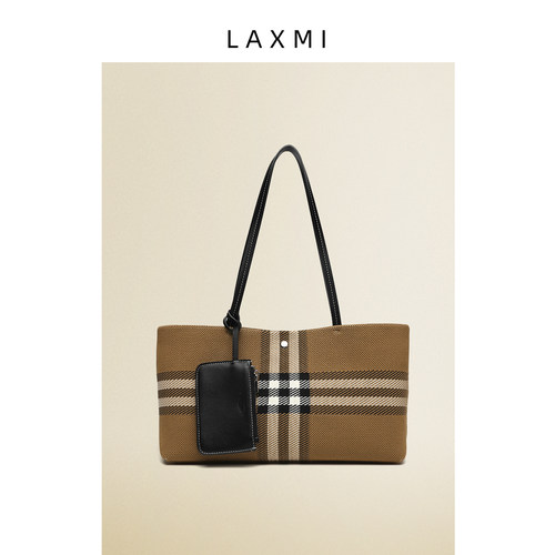 LAXMI英伦格纹大容量通勤托特包
