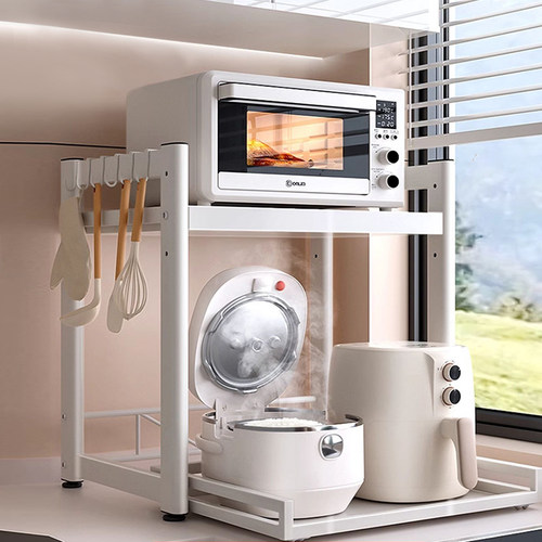 可抽拉厨房微波炉置物架双层调节