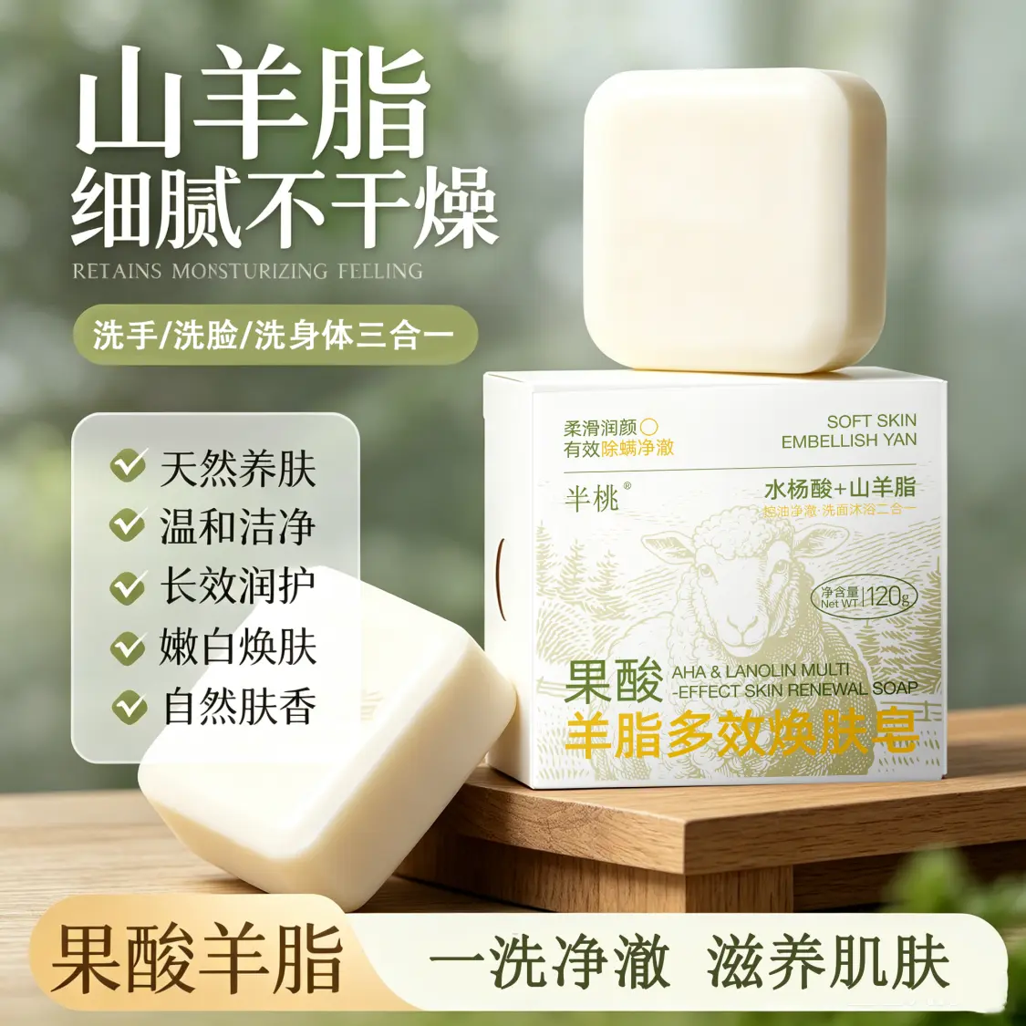 羊脂洁面皂清洁嫩白焕肤控油去黑头收毛孔闭口全身去背痘香皂正品