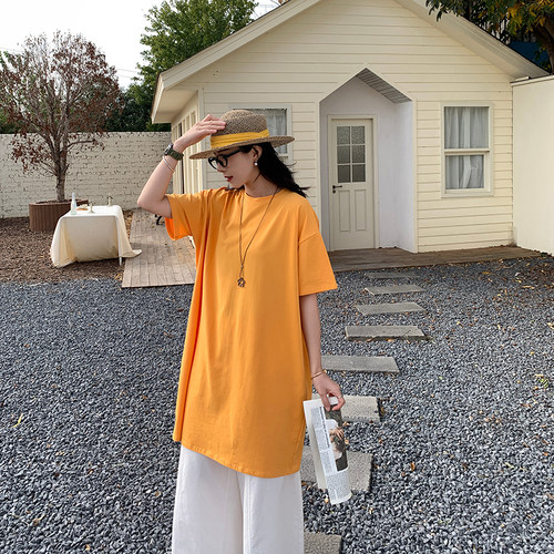 大码长款慵懒风短袖T恤女