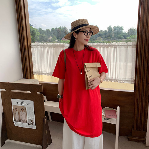 长款短袖t恤女大码宽松显瘦