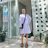 t恤女长袖 宽松过膝2026韩版 春秋纯棉大码 中长款 慵懒风打底衫 T上衣