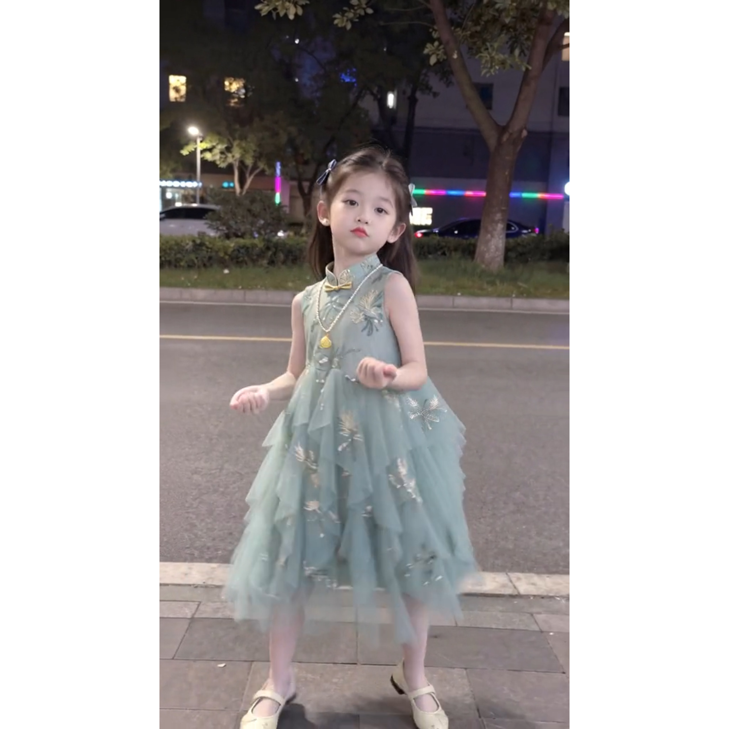 女童夏季新中式刺绣网纱连衣裙