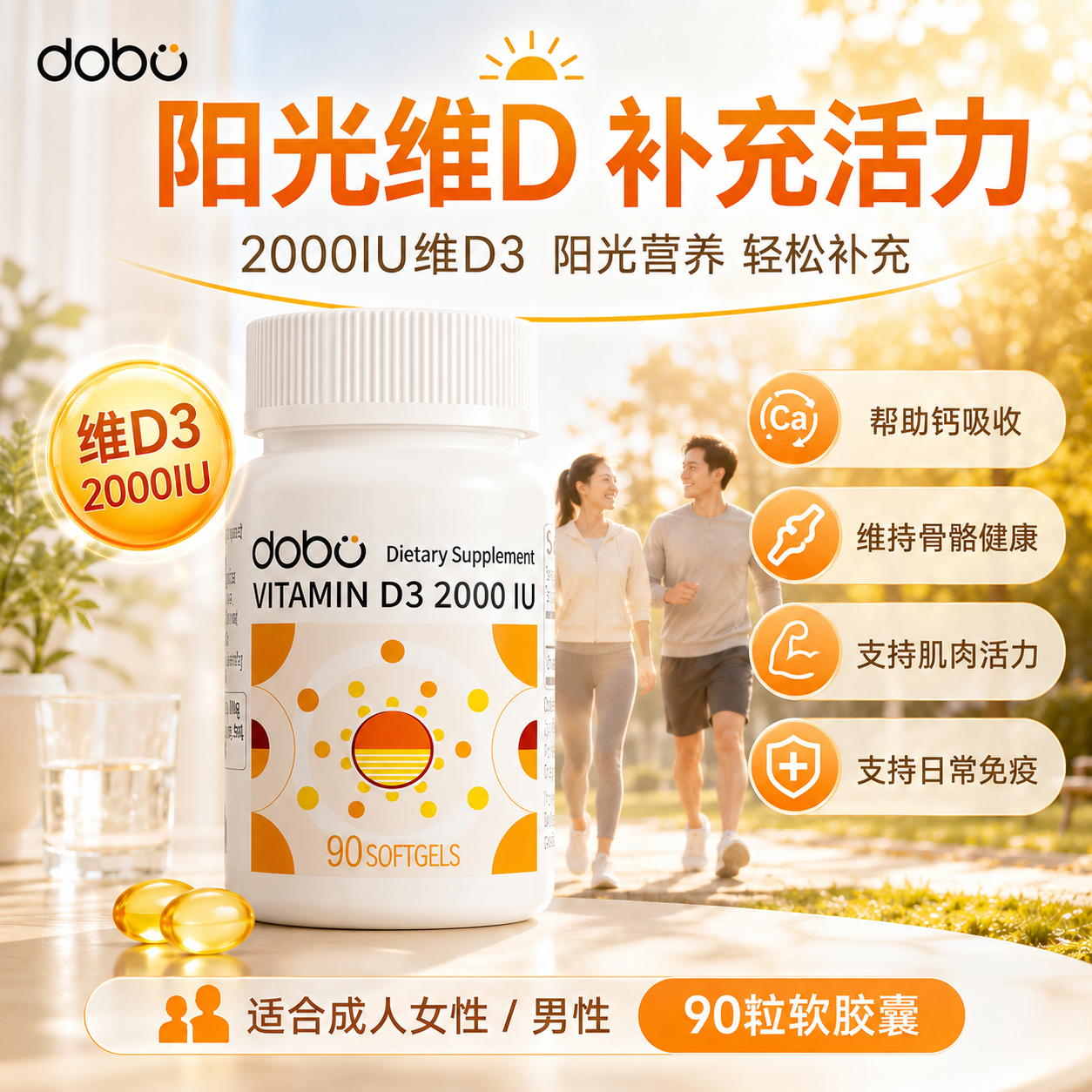 DOBO阳光瓶维生素d成人女男软胶囊5000iu2000iu正品官方旗舰店