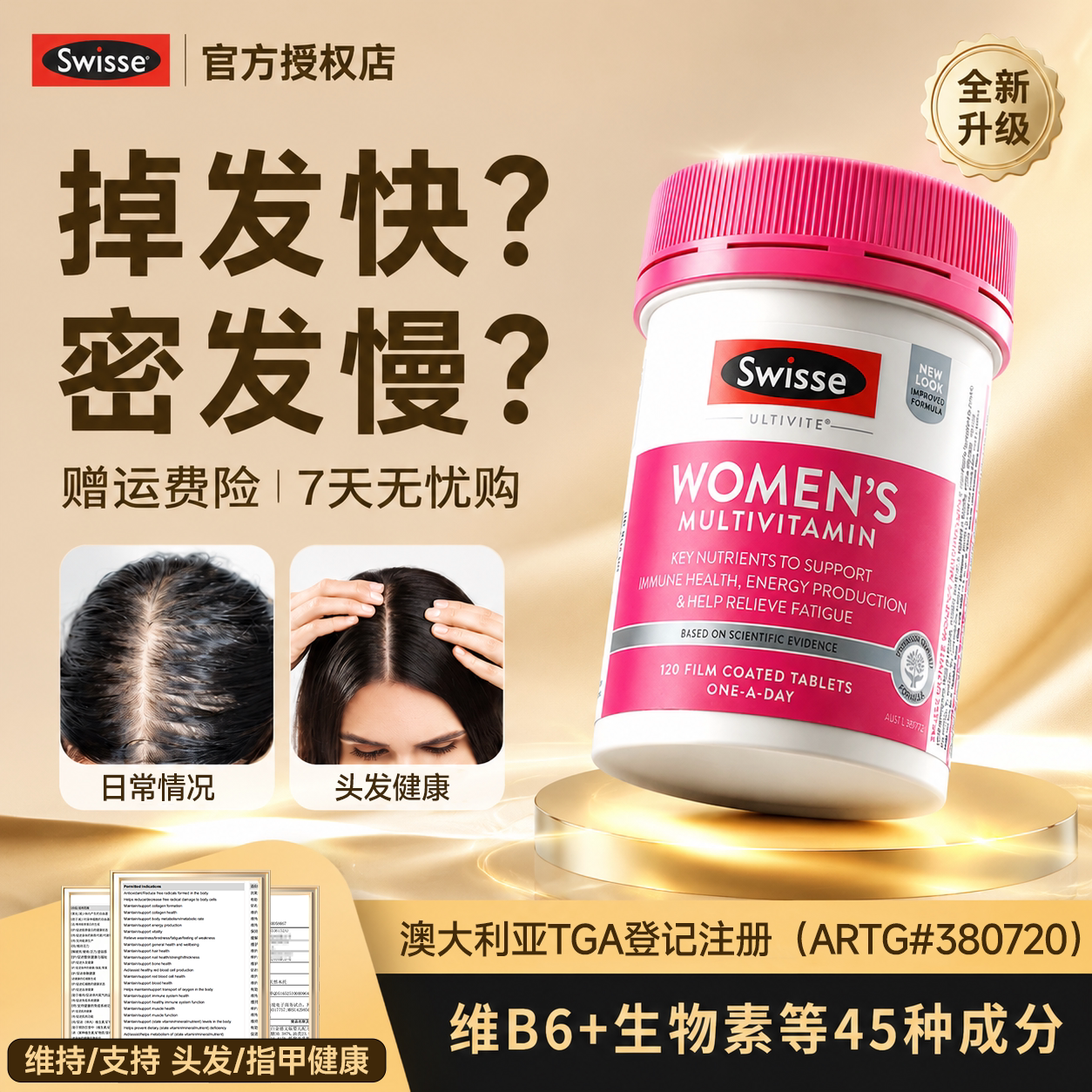 swisse维生素b6片生物素防脱发生发密发胶囊内调掉发护发养发旗舰