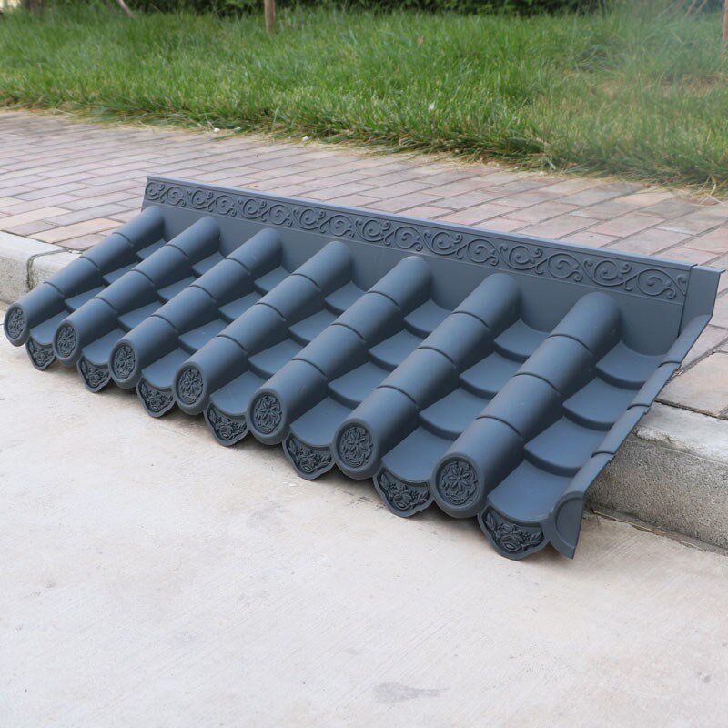 灰瓦一体仿古屋檐装饰室内徽派pvc塑料瓦片连体复古合成古建黑瓦