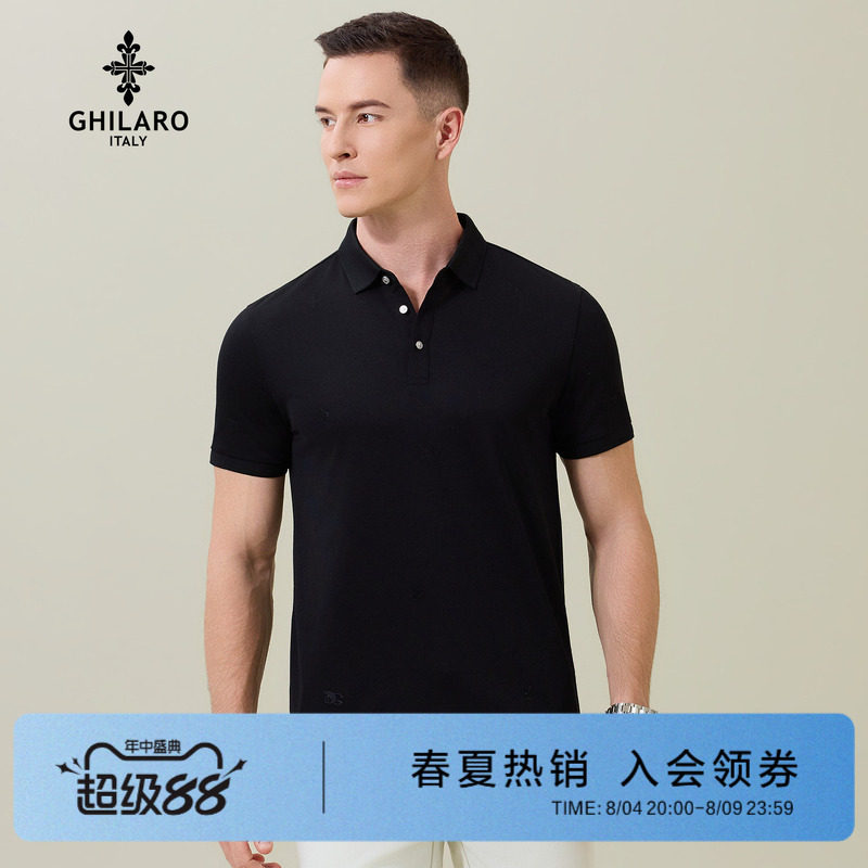 吉那诺时尚刺绣烫钻短袖POLO衫男