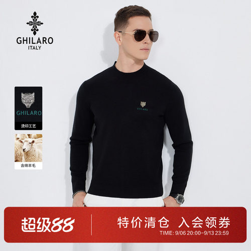 古劳吉那诺可机洗黑色针织毛衣男