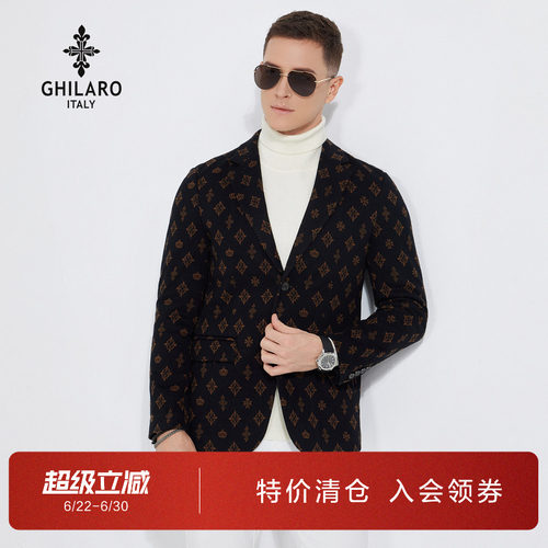 古劳男装满身花潮流针织西服外套