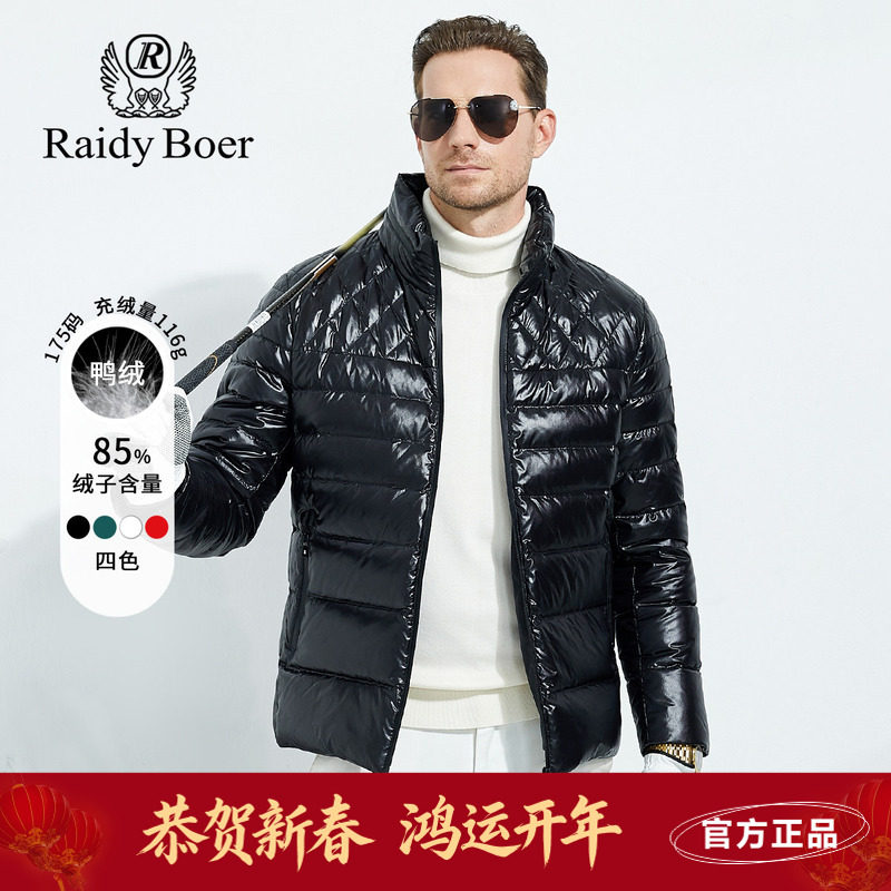 雷迪波尔男装羽绒服2023品牌臂章休闲立领鸭绒三防面料耐脏上衣男