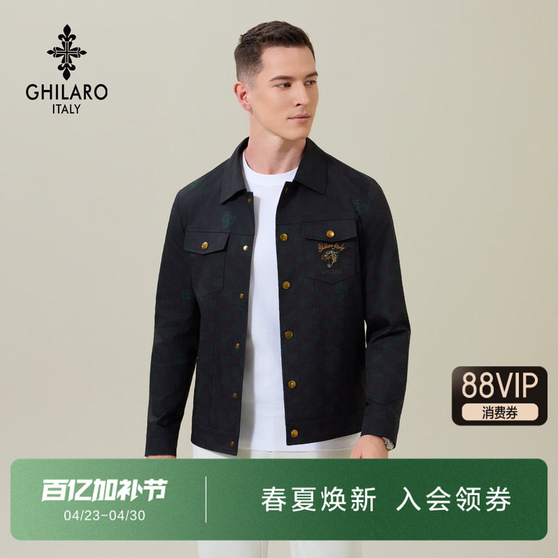 雷迪波尔旗下潮牌吉那诺男装春季印花刺绣复古翻领工装夹克外套