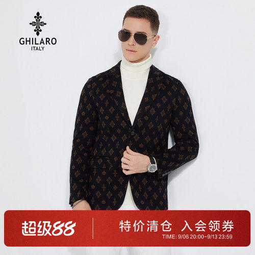 古劳男装满身花潮流针织西服外套