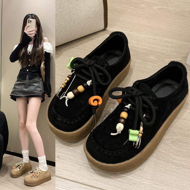 Miss Smile厚底绒面休闲勃肯鞋复古秋季松糕跟百搭2025单鞋新款软