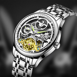 DOM自动机械钢带男表多功能腕表镂空陀飞轮机械男士 腕表